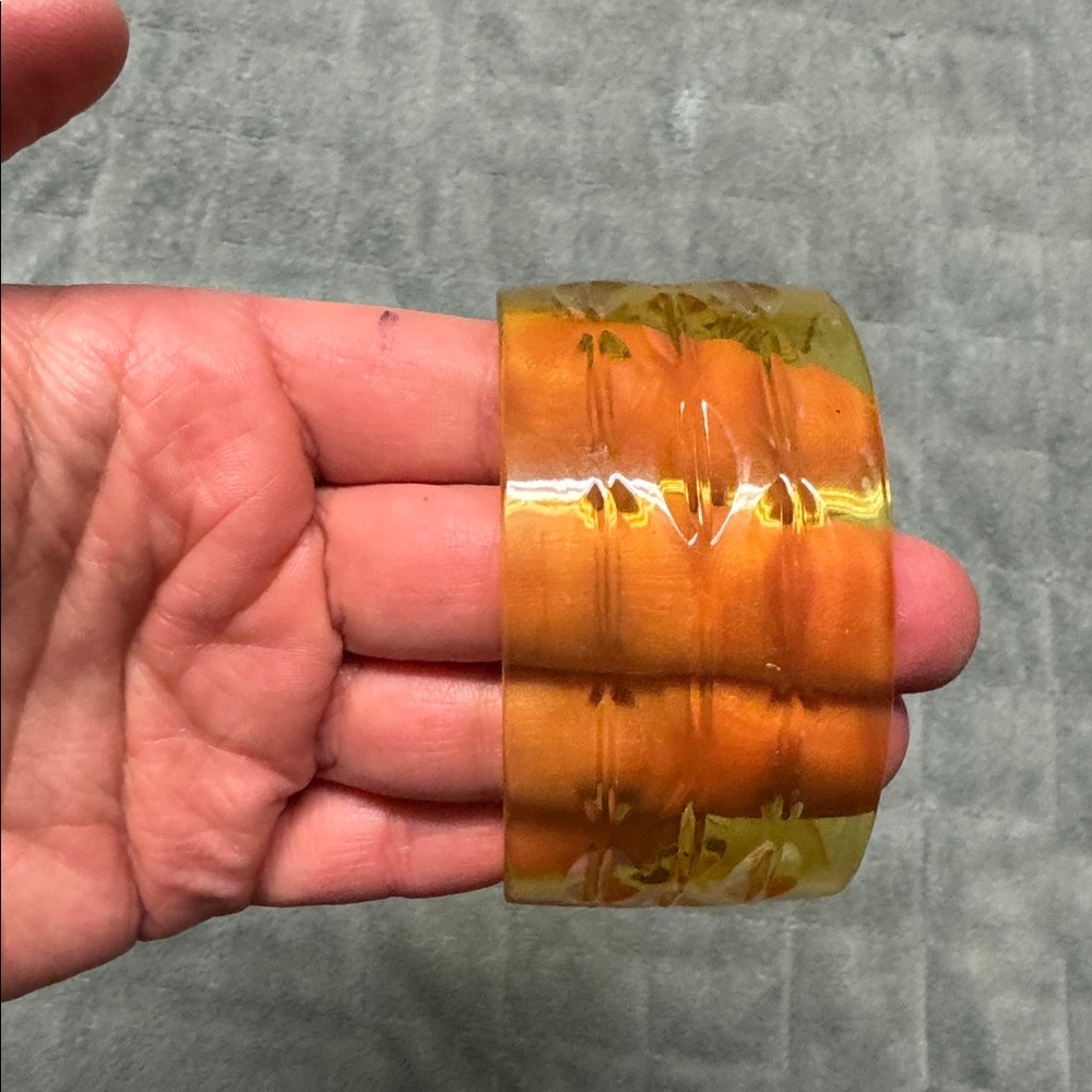 Vintage Plastic Bangle Bracelet, Translucent Yell… - image 4
